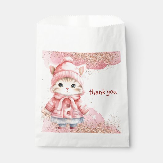 Schattigee Waterverf Kitty Cat Winterjas Dank u Bedankzakje (Voorkant)