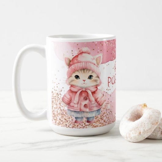 Schattigee Waterverf Kitty Cat Winterjas Koffiemok (Met donut)