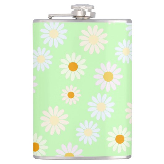 Schattigee waterverf kleurrijke Daisy Pattern Gree Heupfles (Voorkant)