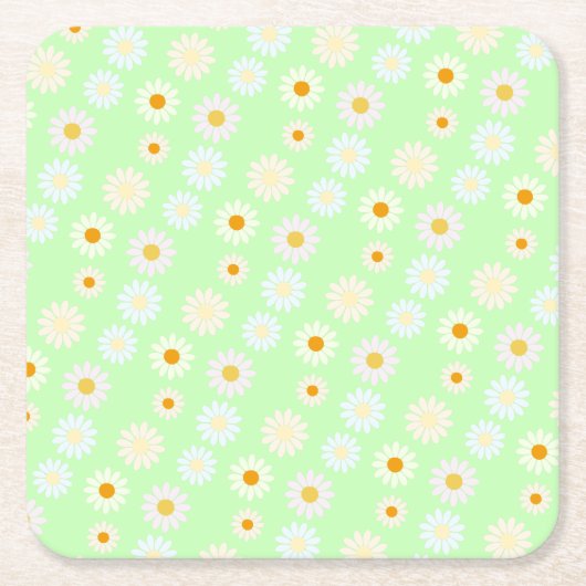 Schattigee waterverf kleurrijke Daisy Pattern Gree Kartonnen Onderzetters (Voorkant)