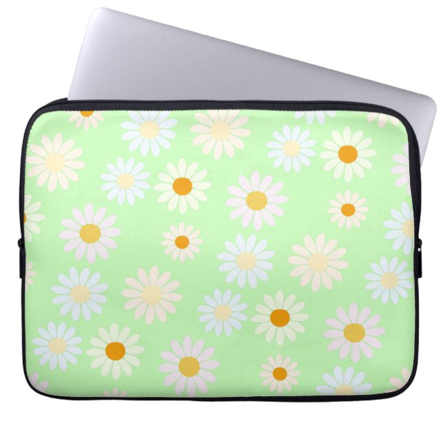 Schattigee waterverf kleurrijke Daisy Pattern Gree Laptop Sleeve (Voorkant)