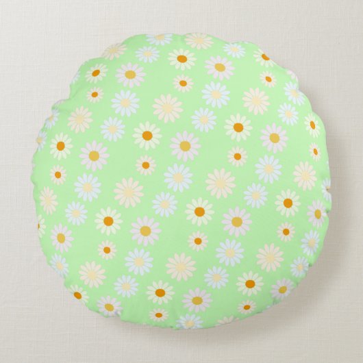 Schattigee waterverf kleurrijke Daisy Pattern Gree Rond Kussen (Voorkant)