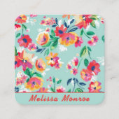 Schattigee Waterverf Kleurrijke Roze Bloemen Scrip Vierkante Visitekaartje (Voorkant)