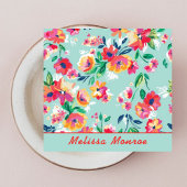 Schattigee Waterverf Kleurrijke Roze Bloemen Scrip Vierkante Visitekaartje