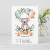 Schattigee Waterverf Koala met Verjaardagsballonne Kaart (Staand voorkant)