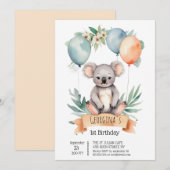 Schattigee Waterverf Koala met Verjaardagsballonne Kaart (Voorkant / Achterkant)