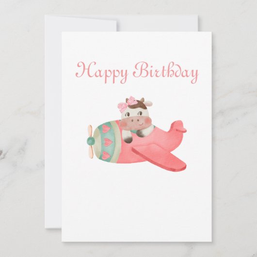 Schattigee Waterverf Koe & Vliegtuig Whimsical Ver Feestdagenkaart (Voorkant)