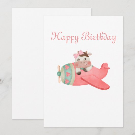 Schattigee Waterverf Koe & Vliegtuig Whimsical Ver Feestdagenkaart (Voorkant / Achterkant)