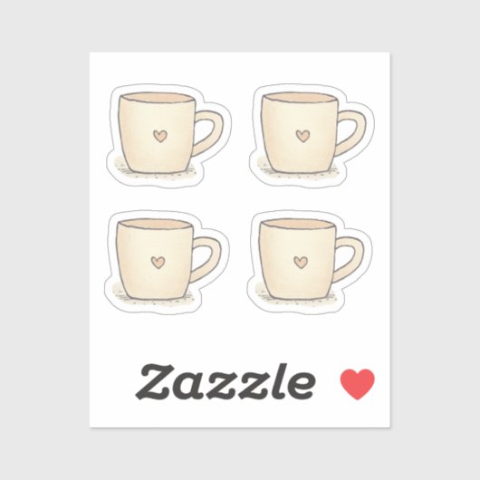 Schattigee Waterverf koffiekopje met een hart Sticker (Vel)