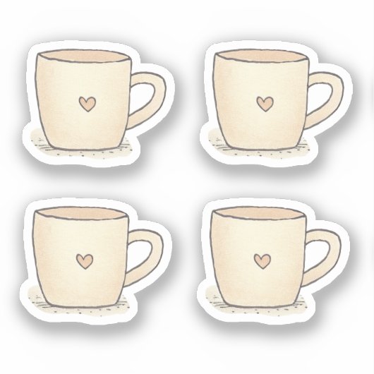 Schattigee Waterverf koffiekopje met een hart Sticker (Voorkant)