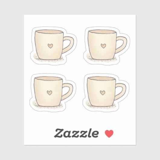 Schattigee Waterverf koffiekopje met een hart Sticker (Vel)