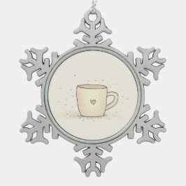 Schattigee Waterverf koffiekopje met een hart Tin Sneeuwvlok Ornament