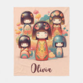 Schattigee Waterverf Kokeshi Dolls Blush Fleece Deken (Voorkant)