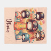 Schattigee Waterverf Kokeshi Dolls Blush Fleece Deken (Voorkant (Horizontaal))