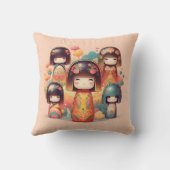 Schattigee Waterverf Kokeshi Dolls Blush Kussen (Achterkant)