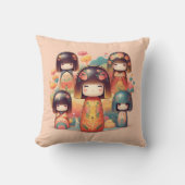 Schattigee Waterverf Kokeshi Dolls Blush Kussen (Voorkant)