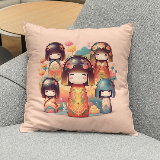 Schattigee Waterverf Kokeshi Dolls Blush Kussen