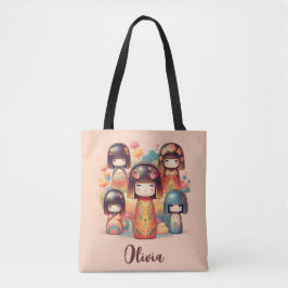 Schattigee Waterverf Kokeshi Dolls Blush Tote Bag