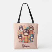 Schattigee Waterverf Kokeshi Dolls Blush Tote Bag (Achterkant)