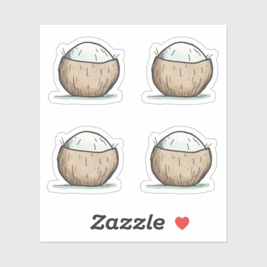 Schattigee Waterverf kokosnoot Sticker (Vel)