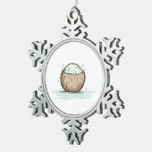 Schattigee Waterverf kokosnoot Tin Sneeuwvlok Ornament (Rechts)