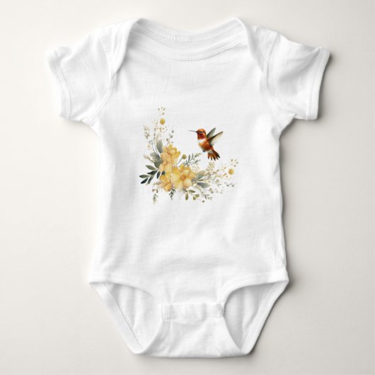 Schattigee Waterverf kolibrie vogel gele bloemen Romper (Voorkant)