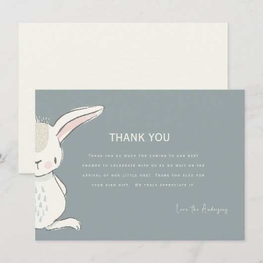 Schattigee Waterverf Konijn Baby shower Dank u Kaart (Voorkant / Achterkant)