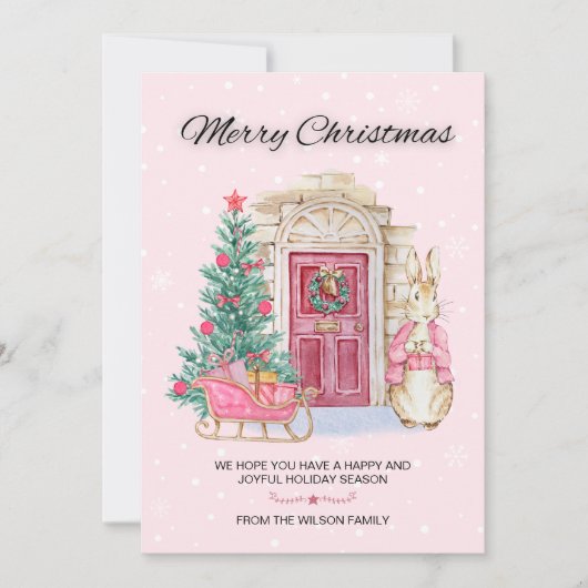 Schattigee Waterverf konijn vrolijke kerstboom Feestdagenkaart (Voorkant)