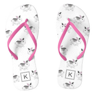 Schattigee Waterverf konijnen met monogram Teenslippers
