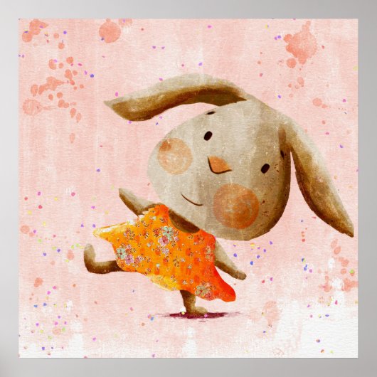 Schattigee Waterverf Konijnenkonijn Baby Kinder Po Poster (Voorkant)