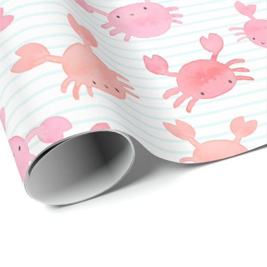 Schattigee Waterverf Krabben op munt streep Cadeaupapier (Rol Hoek)