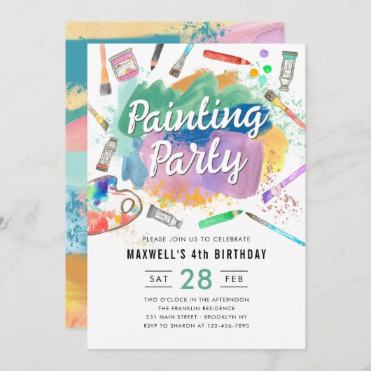 Schattigee Waterverf Kunst Verfschilderij Partij V Kaart (Voorkant / Achterkant)