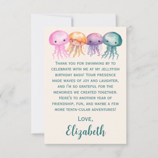 Schattigee Waterverf Kwallen Onder het Zee Verjaar Bedankkaart (Voorkant)