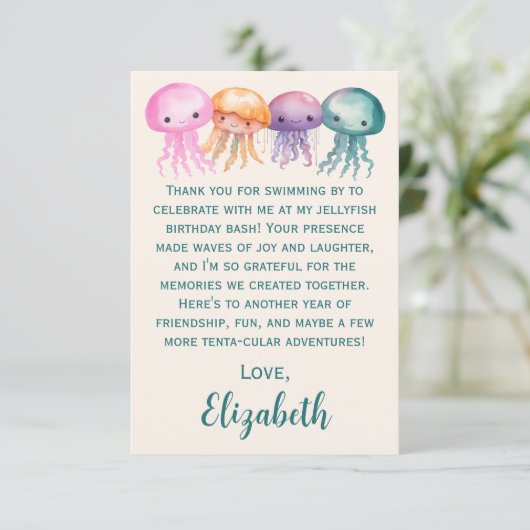 Schattigee Waterverf Kwallen Onder het Zee Verjaar Bedankkaart (Staand voorkant)