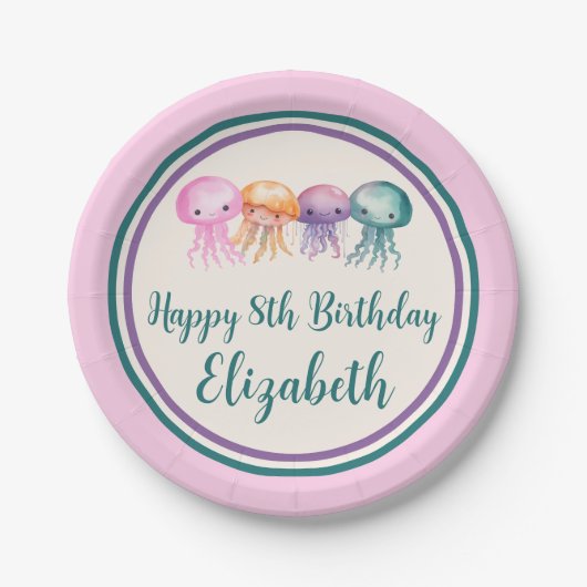 Schattigee Waterverf Kwallen Onder het Zee Verjaar Papieren Bordje (Voorkant)