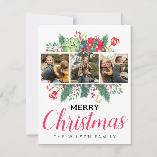 Schattigee Waterverf laat vrolijke kerst familie f Feestdagenkaart (Voorkant)