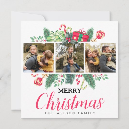 Schattigee Waterverf laat vrolijke kerst familie f Feestdagenkaart (Voorkant)