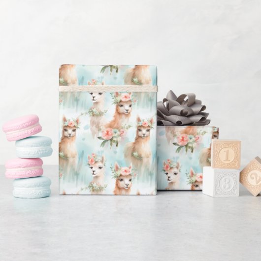 Schattigee Waterverf lama's - Cadeaupapier (Baby Shower)