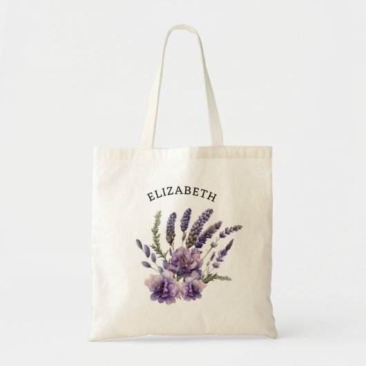 Schattigee Waterverf lavendelbloemen gepersonalise Tote Bag (Voorkant)