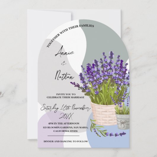 Schattigee Waterverf Lavendelstengels in een Baske Kaart (Voorkant)