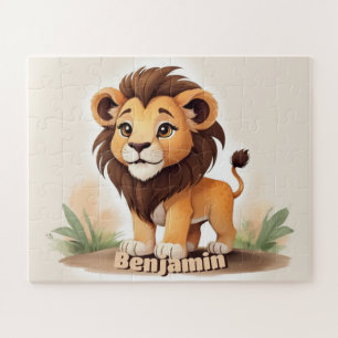 Schattigee Waterverf Leeuw Gepersonaliseerde Kinde Legpuzzel