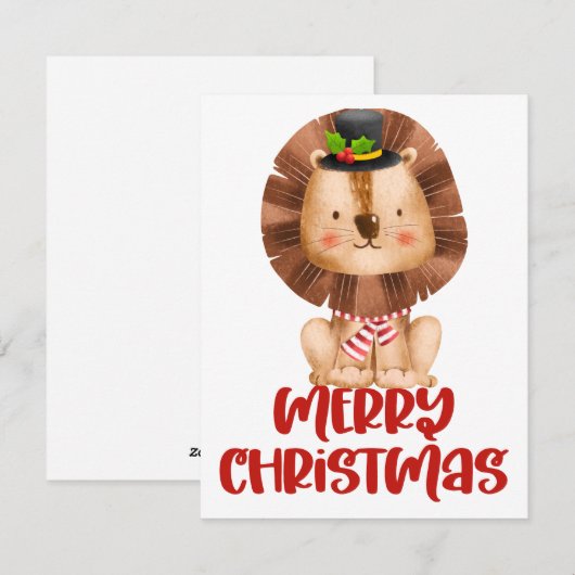 Schattigee Waterverf Leeuw Kerst Kaart (Voorkant / Achterkant)