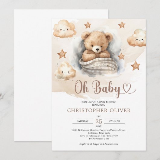 Schattigee Waterverf lichtbruin slapende teddybeer Kaart (Voorkant / Achterkant)