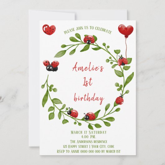 Schattigee Waterverf lieveheersbeestje verjaardags Kaart (Voorkant)