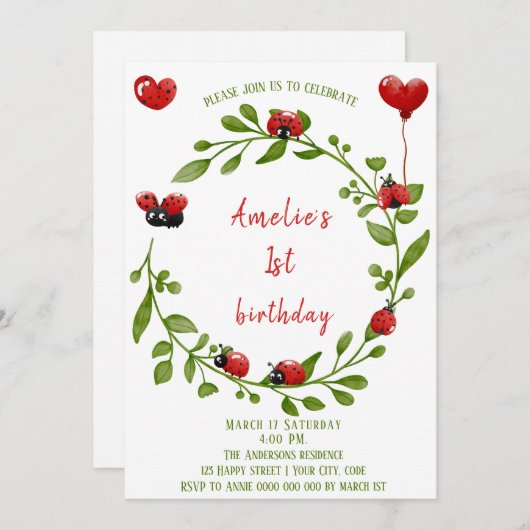 Schattigee Waterverf lieveheersbeestje verjaardags Kaart (Voorkant / Achterkant)