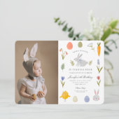 Schattigee Waterverf Little Bunny Wortel Verjaarda Kaart (Staand voorkant)