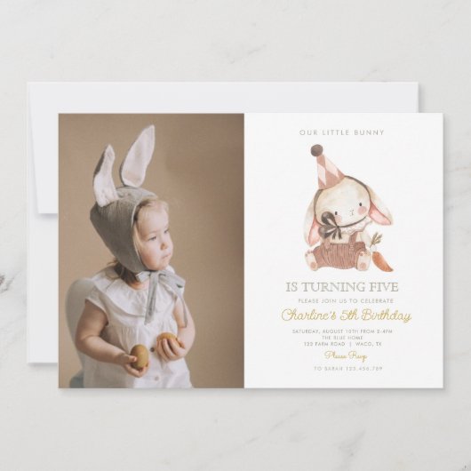 Schattigee Waterverf Little Bunny Wortel Verjaarda Kaart (Voorkant)