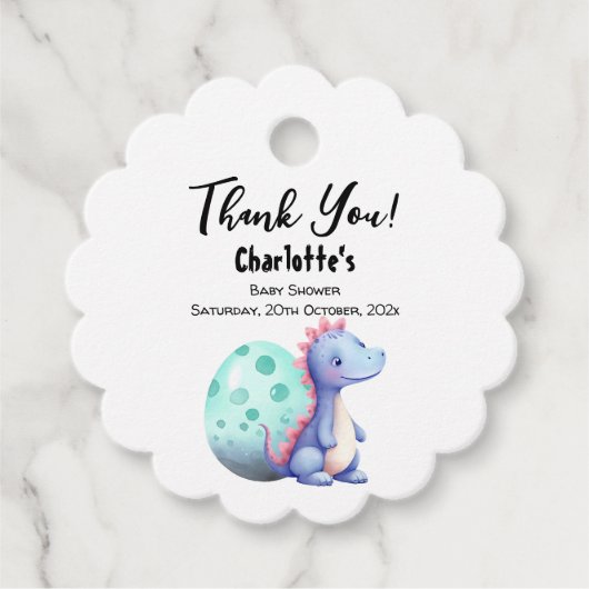 Schattigee Waterverf Little Dinosaur Baby shower Bedankjes Labels (Voorkant)