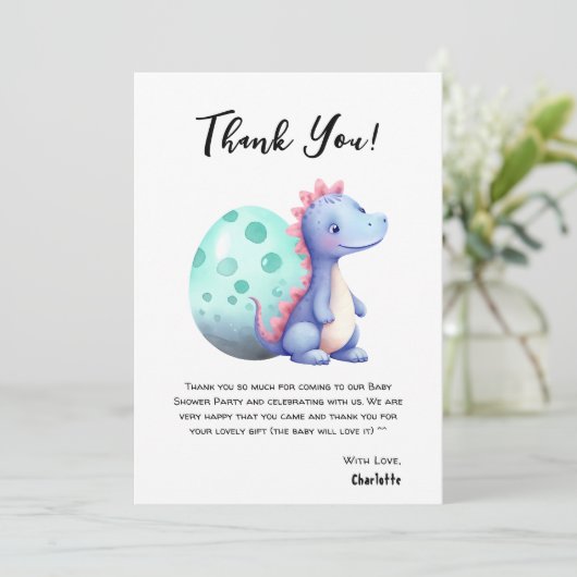 Schattigee Waterverf Little Dinosaur Baby shower Bedankkaart (Staand voorkant)