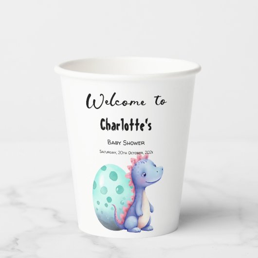 Schattigee Waterverf Little Dinosaur Baby shower Papieren Bekers (Voorkant)